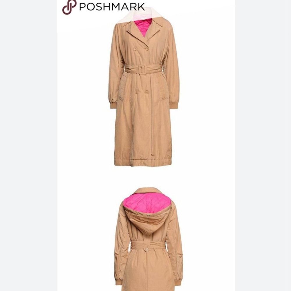 Le Coeur by TWINSET Beige Puffy Belted Trench Coat with a Hood Size S